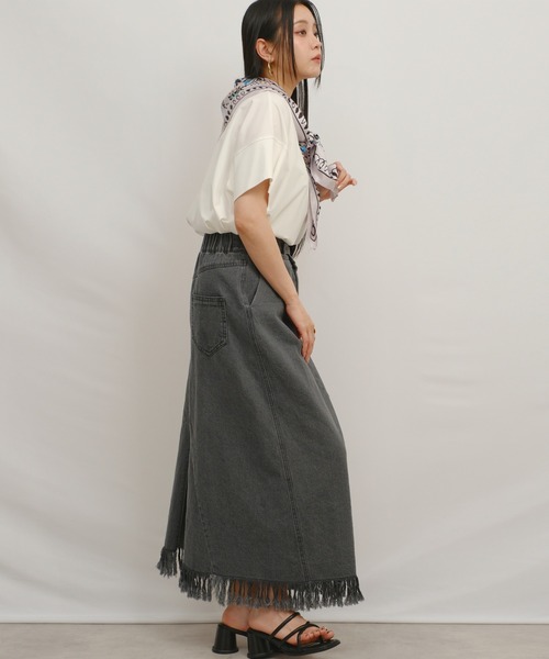 palm RICHE(ポームリシュ)の「スカーフ付リラックスT(Tシャツ/カットソー・レディース・ブラック/オレンジ/グレー・M)」の14枚目の写真