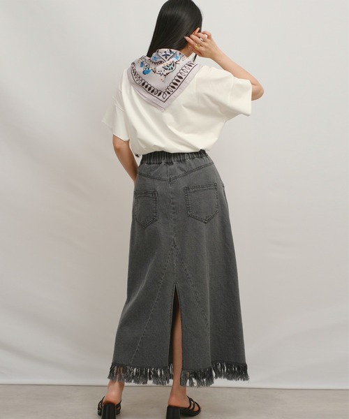 palm RICHE(ポームリシュ)の「スカーフ付リラックスT(Tシャツ/カットソー・レディース・ブラック/オレンジ/グレー・M)」の15枚目の写真