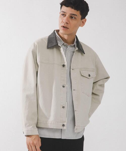 URBAN RESEARCH Sonny Label（アーバンリサーチサニーレーベル）の「ウォッシュドツイル襟切替ジャケット（ブルゾン・メンズ・ベージュ/チャコールグレー/アイボリー・LARGE/MEDIUM）」の4枚目の写真