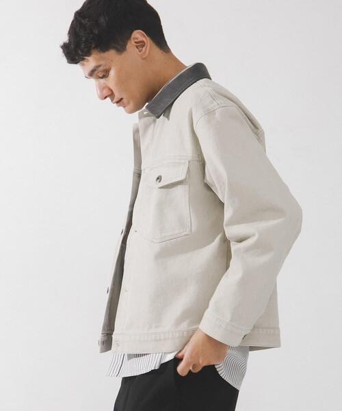 URBAN RESEARCH Sonny Label（アーバンリサーチサニーレーベル）の「ウォッシュドツイル襟切替ジャケット（ブルゾン・メンズ・ベージュ/チャコールグレー/アイボリー・LARGE/MEDIUM）」の5枚目の写真