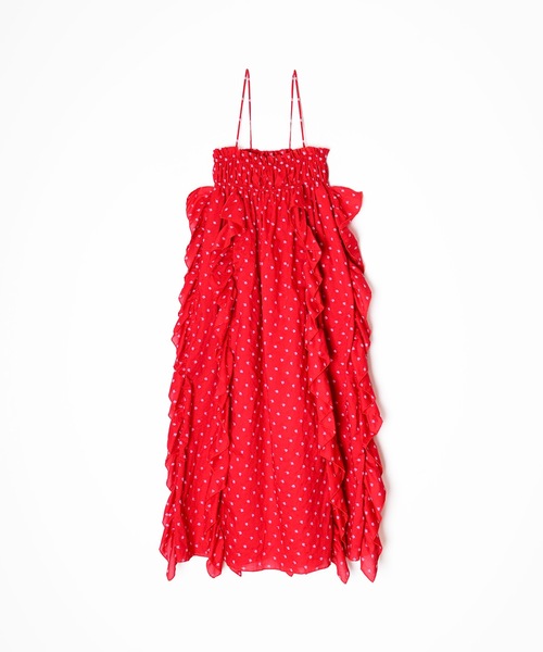 HOLIDAY(ホリデイ)の「FLOWER EMBROIDERY RUFFLE RUFFLE STRAP DRESS フラワーエンブロイダリーラッフルラッフルストラップドレス(ワンピース・レディース・レッド・ONE SIZE)」の1枚目の写真