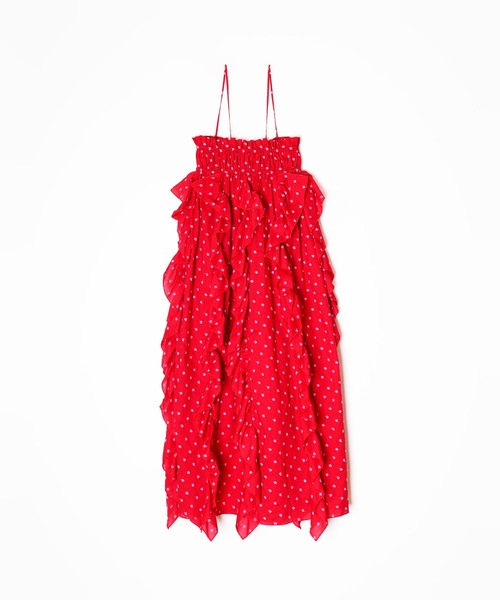 HOLIDAY(ホリデイ)の「FLOWER EMBROIDERY RUFFLE RUFFLE STRAP DRESS フラワーエンブロイダリーラッフルラッフルストラップドレス(ワンピース・レディース・レッド・ONE SIZE)」の2枚目の写真