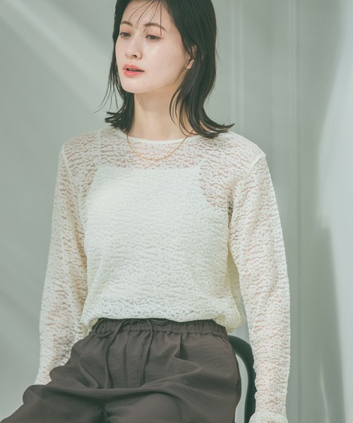 LAKOLE（ラコレ）の「レースプルオーバー長袖 / 660015（Tシャツ/カットソー・レディース・グレー/ブラック/アイボリー・FREE）」の6枚目の写真