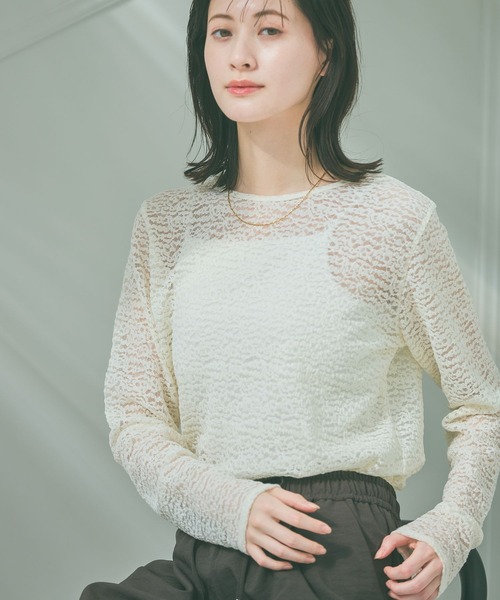 LAKOLE（ラコレ）の「レースプルオーバー長袖 / 660015（Tシャツ/カットソー・レディース・グレー/ブラック/アイボリー・FREE）」の7枚目の写真