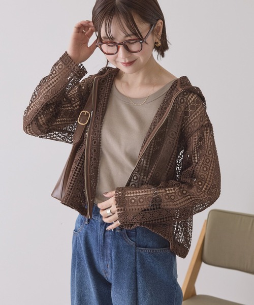 AMERICAN HOLIC（アメリカンホリック）の「幾何学レースフードシャツ（シャツ/ブラウス・レディース・ライトグリーン/ブラウン/ブラック/オフホワイト・L/M）」の4枚目の写真