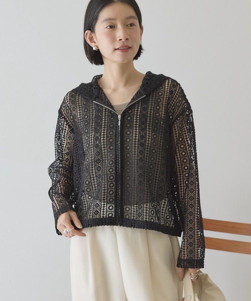 AMERICAN HOLIC（アメリカンホリック）の「幾何学レースフードシャツ（シャツ/ブラウス・レディース・ライトグリーン/ブラウン/ブラック/オフホワイト・L/M）」の3枚目の写真