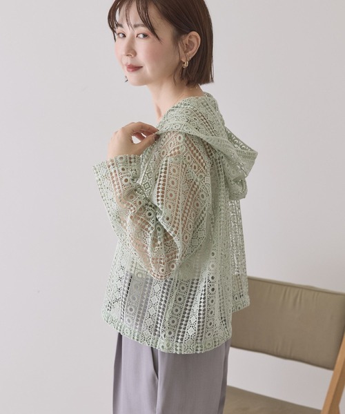 AMERICAN HOLIC（アメリカンホリック）の「幾何学レースフードシャツ（シャツ/ブラウス・レディース・ライトグリーン/ブラウン/ブラック/オフホワイト・L/M）」の9枚目の写真