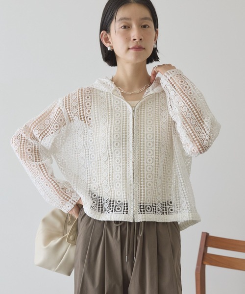 AMERICAN HOLIC（アメリカンホリック）の「幾何学レースフードシャツ（シャツ/ブラウス・レディース・ライトグリーン/ブラウン/ブラック/オフホワイト・L/M）」の5枚目の写真