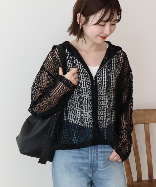 AMERICAN HOLIC（アメリカンホリック）の「幾何学レースフードシャツ（シャツ/ブラウス・レディース・ライトグリーン/ブラウン/ブラック/オフホワイト・L/M）」の14枚目の写真