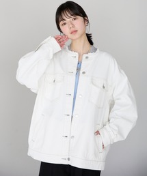 pocket（ポケット）の「ノーカラーデニムツイルジャケット（デニムジャケット）」