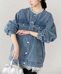 pocket（ポケット）の「ノーカラーデニムツイルジャケット（デニムジャケット）」