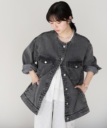 pocket（ポケット）の「ノーカラーデニムツイルジャケット（デニムジャケット）」