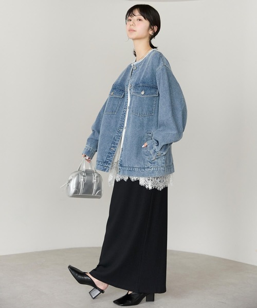 pocket(ポケット)の「ノーカラーデニムツイルジャケット(デニムジャケット・レディース・オフホワイト/ブルー/ブラック・FREE)」の13枚目の写真