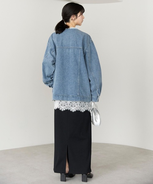 pocket(ポケット)の「ノーカラーデニムツイルジャケット(デニムジャケット・レディース・オフホワイト/ブルー/ブラック・FREE)」の14枚目の写真