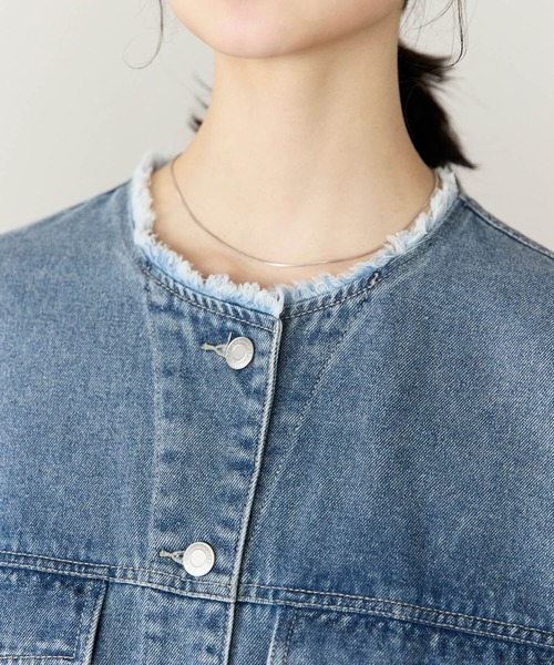 pocket(ポケット)の「ノーカラーデニムツイルジャケット(デニムジャケット・レディース・オフホワイト/ブルー/ブラック・FREE)」の15枚目の写真