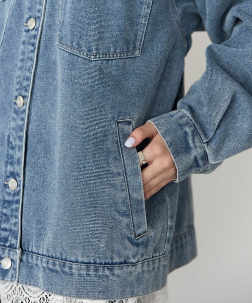 pocket(ポケット)の「ノーカラーデニムツイルジャケット(デニムジャケット・レディース・オフホワイト/ブルー/ブラック・FREE)」の18枚目の写真