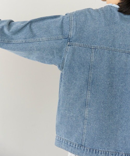 pocket(ポケット)の「ノーカラーデニムツイルジャケット(デニムジャケット・レディース・オフホワイト/ブルー/ブラック・FREE)」の19枚目の写真