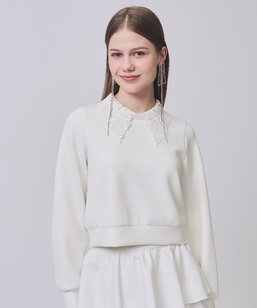 SWINGLE（スウィングル）の「【2/6(Fri)発売】レースカラースウェットトップス（Tシャツ/カットソー・レディース・ピンク/ネイビー/オフホワイト・FREE）」の2枚目の写真