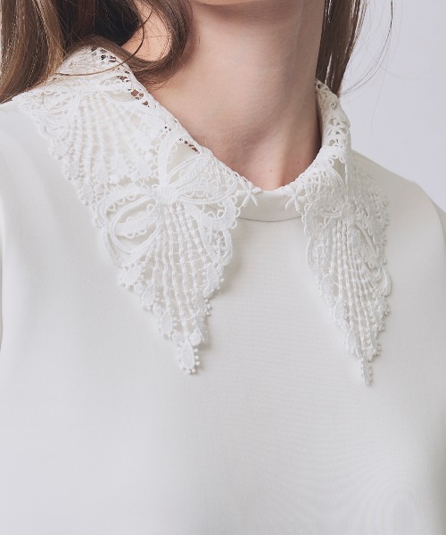 SWINGLE（スウィングル）の「【2/6(Fri)発売】レースカラースウェットトップス（Tシャツ/カットソー・レディース・ピンク/ネイビー/オフホワイト・FREE）」の4枚目の写真