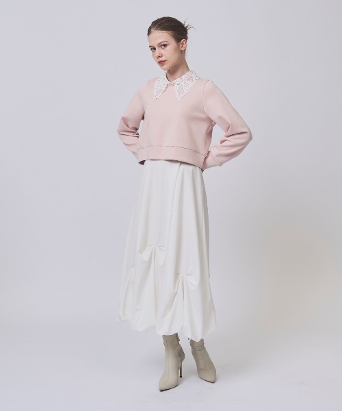 SWINGLE（スウィングル）の「【2/6(Fri)発売】レースカラースウェットトップス（Tシャツ/カットソー・レディース・ピンク/ネイビー/オフホワイト・FREE）」の8枚目の写真