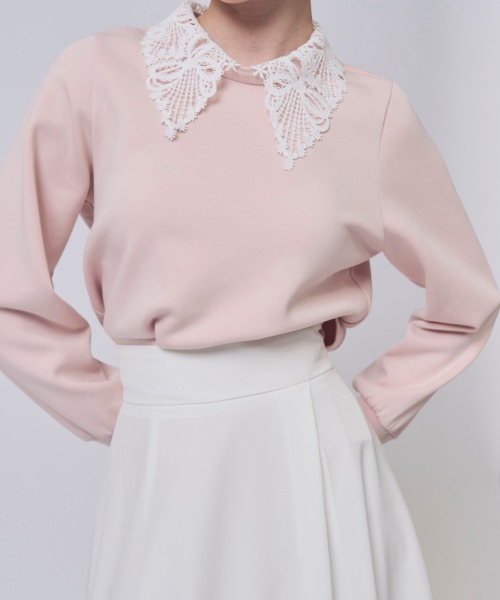 SWINGLE（スウィングル）の「【2/6(Fri)発売】レースカラースウェットトップス（Tシャツ/カットソー・レディース・ピンク/ネイビー/オフホワイト・FREE）」の9枚目の写真