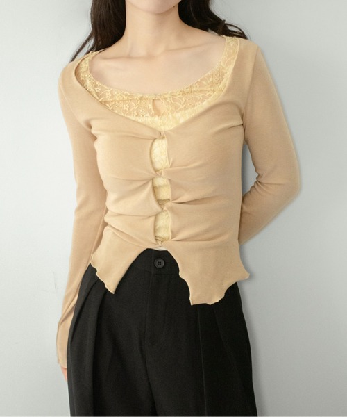 on:nue（オンニュ）の「【on:nue】[着用動画あり！] ねじれカットアウトレイヤードトップス（Tシャツ/カットソー・レディース・ライトブルー/スモークピンク/ベージュ・FREE）」の6枚目の写真