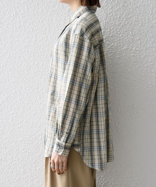 SHIPS any(シップス エニィ)の「SHIPS any:〈洗濯機可能〉リネン ミックス レギュラーカラー ルーズ 刺繍 シャツ(チェック)(シャツ/ブラウス・レディース・ベージュ・ONE SIZE)」の16枚目の写真