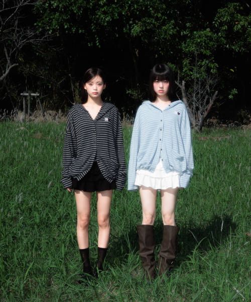ROSEFRANTZ（ロゼフランツ）の「Stripe Heart Hood Cardigan [Sky Blue]（パーカー・レディース・スカイブルー・OS）」の2枚目の写真