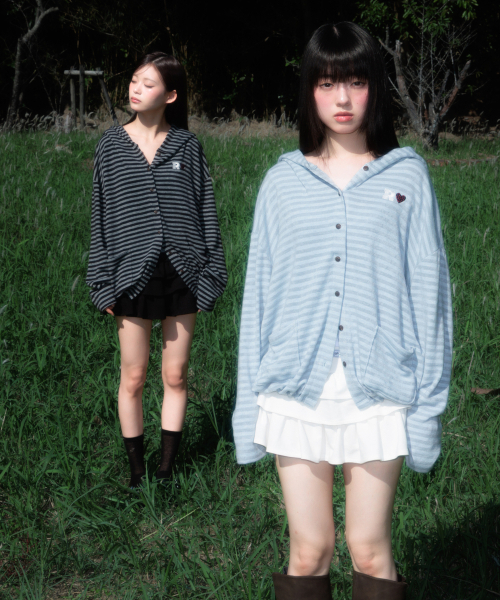 ROSEFRANTZ（ロゼフランツ）の「Stripe Heart Hood Cardigan [Sky Blue]（パーカー・レディース・スカイブルー・OS）」の3枚目の写真