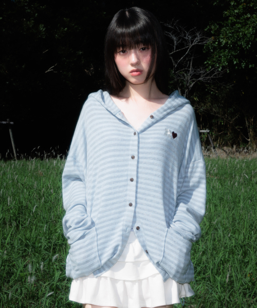 ROSEFRANTZ（ロゼフランツ）の「Stripe Heart Hood Cardigan [Sky Blue]（パーカー・レディース・スカイブルー・OS）」の6枚目の写真