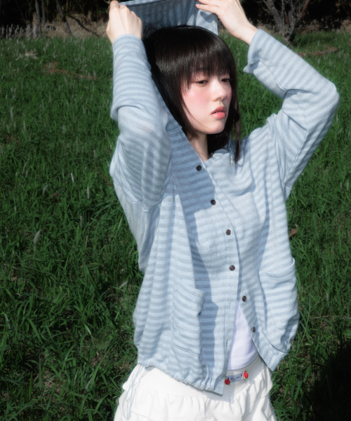 ROSEFRANTZ（ロゼフランツ）の「Stripe Heart Hood Cardigan [Sky Blue]（パーカー・レディース・スカイブルー・OS）」の8枚目の写真