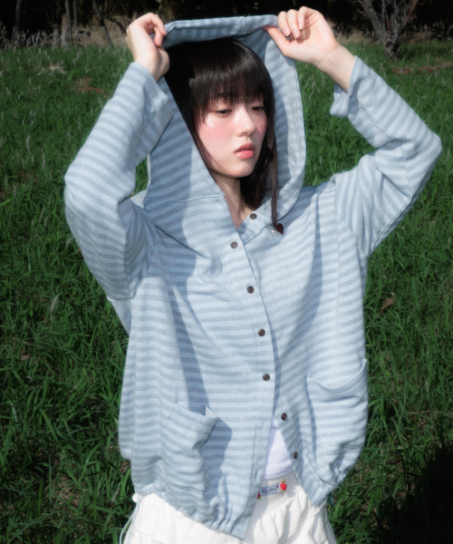 ROSEFRANTZ（ロゼフランツ）の「Stripe Heart Hood Cardigan [Sky Blue]（パーカー・レディース・スカイブルー・OS）」の9枚目の写真