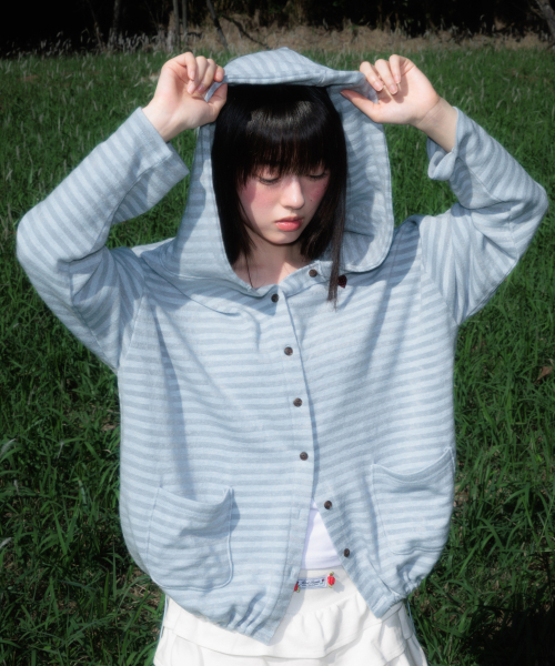 ROSEFRANTZ（ロゼフランツ）の「Stripe Heart Hood Cardigan [Sky Blue]（パーカー・レディース・スカイブルー・OS）」の10枚目の写真