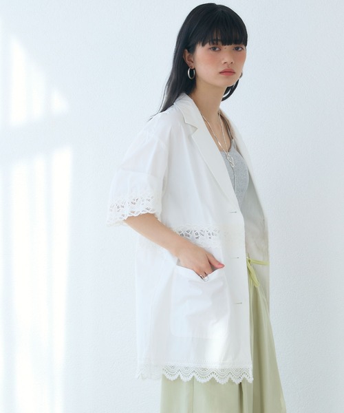 ELLEgirl（エルガール）の「切替レースシャツジャケット（シャツ/ブラウス・レディース・ブラック/オフホワイト・FREE）」の15枚目の写真