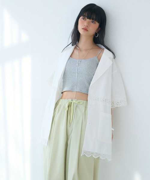ELLEgirl（エルガール）の「切替レースシャツジャケット（シャツ/ブラウス・レディース・ブラック/オフホワイト・FREE）」の4枚目の写真