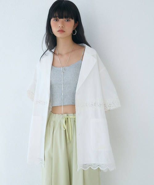 ELLEgirl（エルガール）の「切替レースシャツジャケット（シャツ/ブラウス・レディース・ブラック/オフホワイト・FREE）」の3枚目の写真