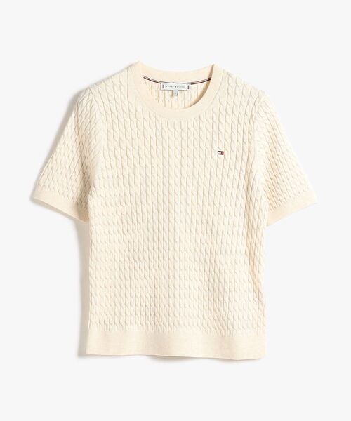 TOMMY HILFIGER（トミーヒルフィガー）の「コットンケーブルファインゲージクルーネックショートスリーブセーター（ニット/セーター・レディース・グレー/ブルー/ライトブルー/マルチ・X-SMALL/XX-SMALL/SMALL/MEDIUM）」の8枚目の写真
