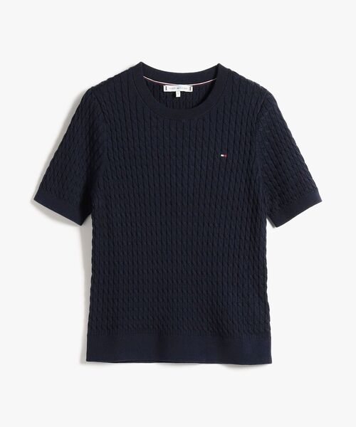 TOMMY HILFIGER（トミーヒルフィガー）の「コットンケーブルファインゲージクルーネックショートスリーブセーター（ニット/セーター・レディース・グレー/ブルー/ライトブルー/マルチ・X-SMALL/XX-SMALL/SMALL/MEDIUM）」の13枚目の写真