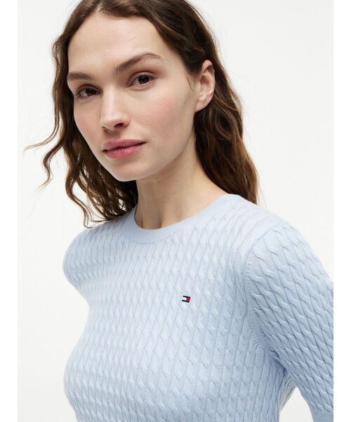 TOMMY HILFIGER（トミーヒルフィガー）の「コットンケーブルファインゲージクルーネックショートスリーブセーター（ニット/セーター・レディース・グレー/ブルー/ライトブルー/マルチ・X-SMALL/XX-SMALL/SMALL/MEDIUM）」の15枚目の写真