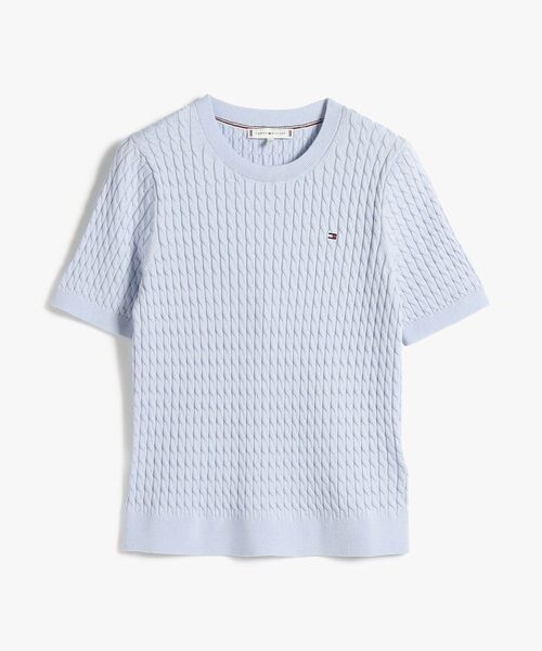 TOMMY HILFIGER（トミーヒルフィガー）の「コットンケーブルファインゲージクルーネックショートスリーブセーター（ニット/セーター・レディース・グレー/ブルー/ライトブルー/マルチ・X-SMALL/XX-SMALL/SMALL/MEDIUM）」の18枚目の写真