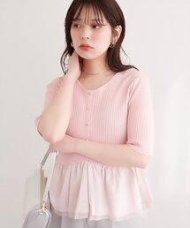 レディースのニット/セーター（ピンク/桃色系・半袖）ファッション通販