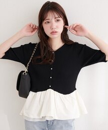 natural couture | 異素材ペプラム半袖ニット(ニット/セーター)