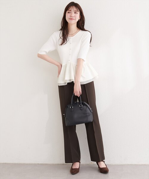 natural couture（ナチュラルクチュール）の「異素材ペプラム半袖ニット（ニット/セーター・レディース・ブラック/その他1/ネイビー/ピンク/オフホワイト/イエロー・FREE）」の14枚目の写真