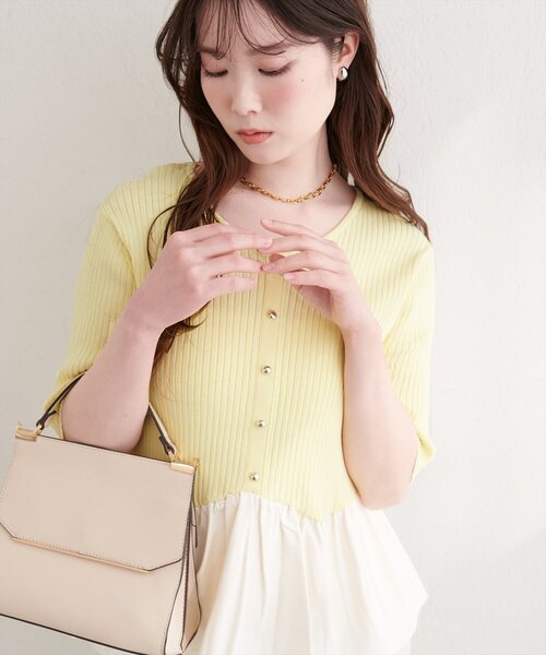 完売色★natural couture 異素材ペプラムニット ミント natural couture｜異素材ペプラムニット | Rakuten Fashion(楽天