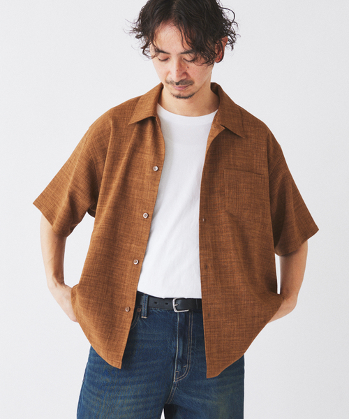 JOURNAL STANDARD relume(ジャーナルスタンダード レリューム)の「テックキャンバス レギュラーカラー 半袖シャツ(セットアップ対応可能)(シャツ/ブラウス・メンズ・ブラウン系その他/アイボリー/ブラック・MEDIUM/LARGE)」の18枚目の写真