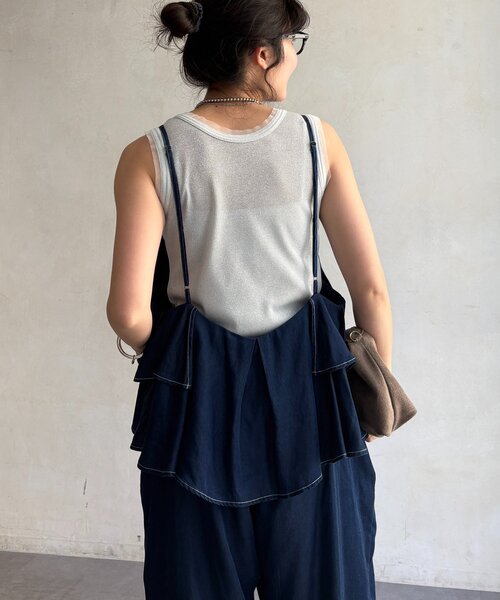 DouDou（ドゥドゥ）の「【WEB限定】 デニムフリルサロペット（つなぎ/オールインワン・レディース・インディゴブルー・FREE）」の11枚目の写真