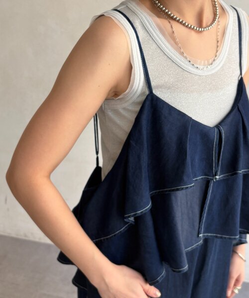 DouDou（ドゥドゥ）の「【WEB限定】 デニムフリルサロペット（つなぎ/オールインワン・レディース・インディゴブルー・FREE）」の4枚目の写真