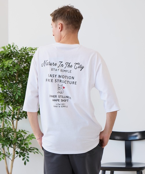 JEANS MATE（ジーンズメイト）の「【ZERO STAIN/ゼロステイン】汗染みの目立ちにくいTシャツ ZEROSTAIN ロゴ アニマル バックプリント オーバーサイズTシャツ 防汚 UVカット 綿タッチ・厚手（Tシャツ/カットソー・メンズ・ホワイト系その他2/ブラック系その他2/ブルー系その他/ホワイト系その他・X-LARGE/LARGE/MEDIUM）」の2枚目の写真