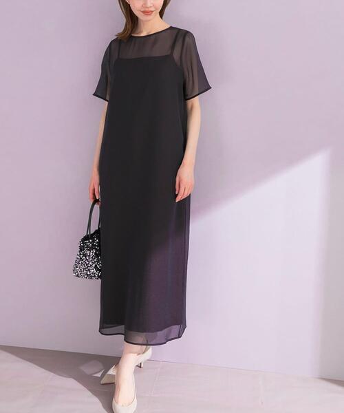 URBAN RESEARCH ROSSO WOMEN（アーバンリサーチ　ロッソ）の「ハーフスリーブオーガンジーバックオープンドレス（ワンピース・レディース・アイボリー/ブラック・FREE）」の2枚目の写真