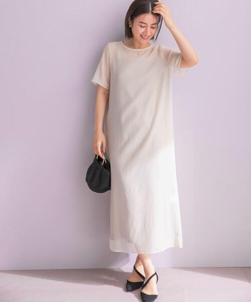 URBAN RESEARCH ROSSO WOMEN（アーバンリサーチ　ロッソ）の「ハーフスリーブオーガンジーバックオープンドレス（ワンピース・レディース・アイボリー/ブラック・FREE）」の6枚目の写真